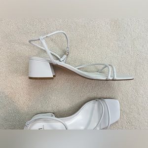 Marc fisher ltd white strapped block sandals.